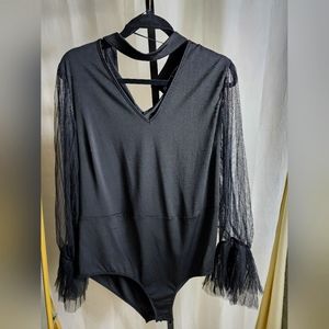 Pleated Black Bodysuit